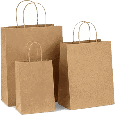 Three sizes of brown kraft paper bags with twisted paper handles
